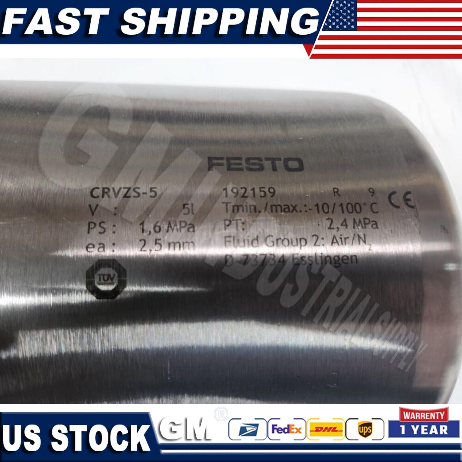 NEW FESTO 192159 CRVZS-5 Compressed Air Reservoir High Alloy Stainless Steel