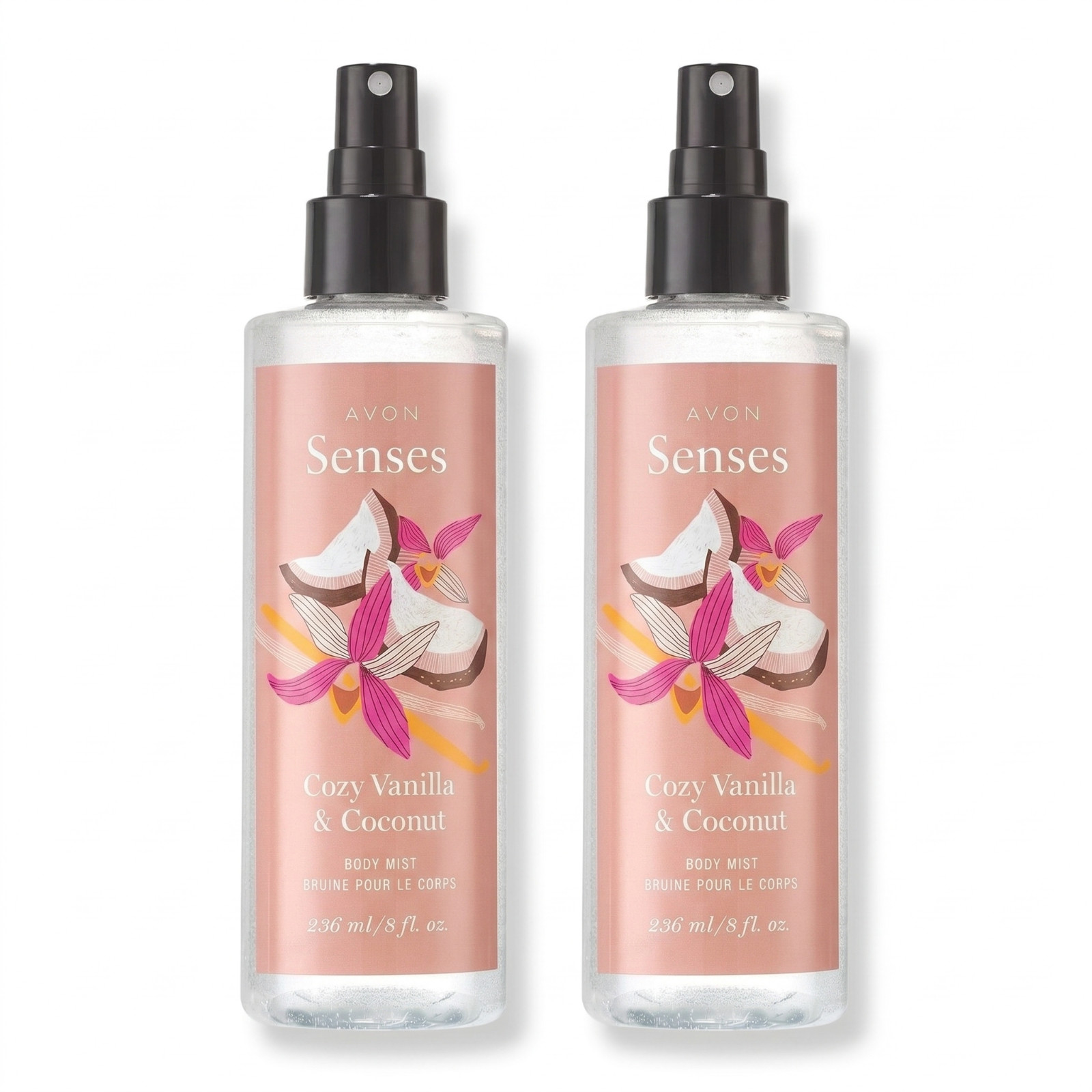 x2 AVON * Senses * Cozy Vanilla & Coconut * Body Mist * 8oz.
