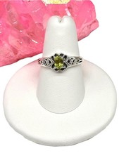 Peridot Ring Size 7 Solid 925 Sterling Silver Oval Faceted Green Stone Dainty