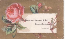 Mermod Jaccard & Co Diamond Importers St Louis Pink Rose Vict Card  c1880s