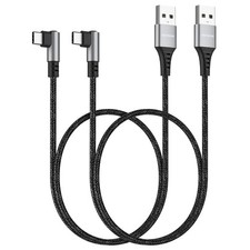 Short USB C Cable Right Angle 1.5ft 2Pack, Type C Charger 1.5FT, Black