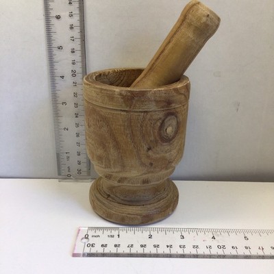 Bene Casa Medium Brown Wood Mortar & Pestle 4 in Diameter, Hand Wash Only