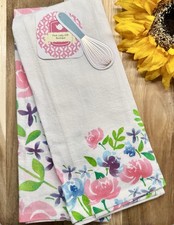 New Pink, Blue, Purple Flowers 100 Cotton Kitchen Towels Set of 2 - 24  x 15  