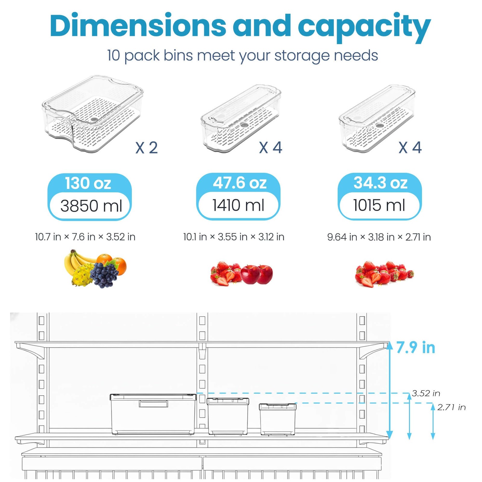 Fridge Organizers and Storage, 10 Pack Organizer Bins with Lids, Stackable St...