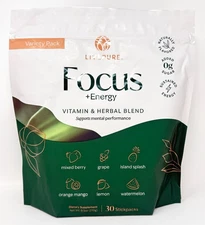 Live Pure Focus + Energy Variety Pack Grape Lemon Berry 30 Packets NEW Exp 3/27