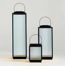 Alfresco Black Metal and Glass LED Solar Outdoor Lantern 13"- 19" & 26.5"