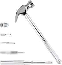 6-in-1 Metal Multifunction Hammer & Screwdriver Hand Tool Set Argent 