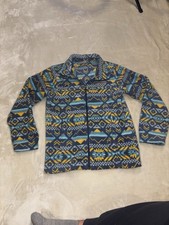 Columbia Blue Yellow Gray Geometric Full Zip Fleece Jacket Kids Regular S