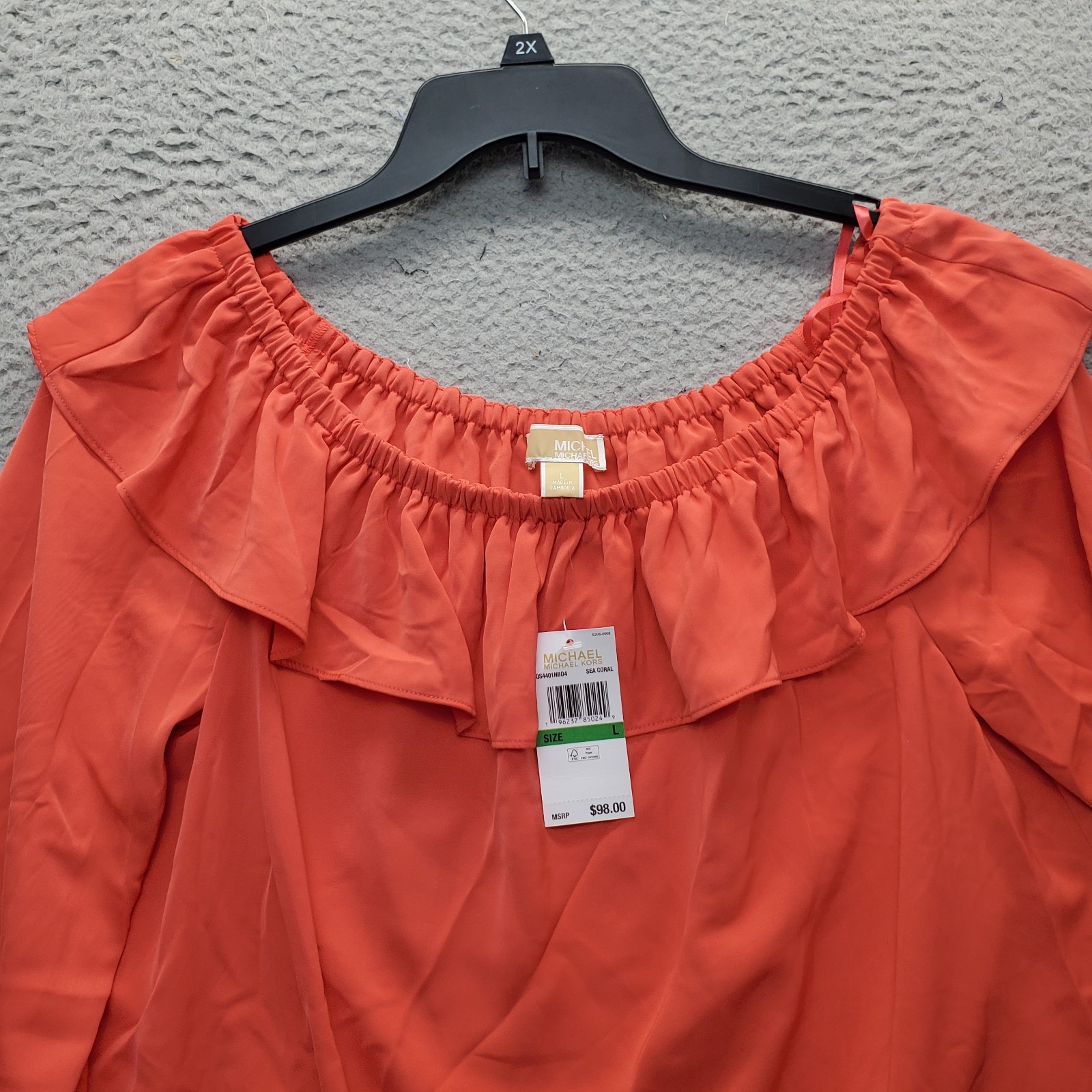 Michael Kors Blouse Womens L Orange Balloon Sleeve Off the Shoulder QS4401NBD4 thumbnail 5
