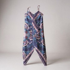 Kersh Women's L Indigo Multi Color Paisley Print Wrap Maxi Dress