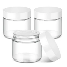 2 oz Glass Jars with Lids 3 pack Clear Small Jar with White Lids