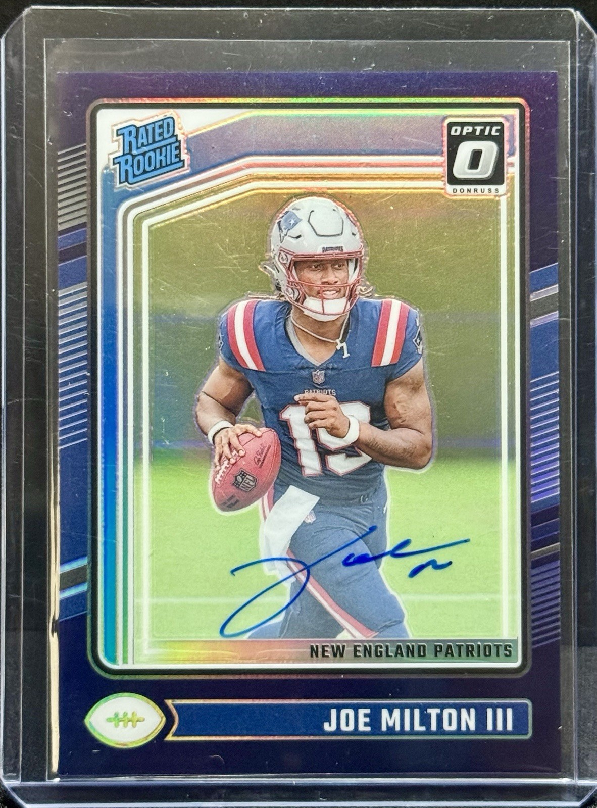 2024 Donruss Optic Joe Milton III Rated Rookie Auto - Purple /35 RC #255 - Clean