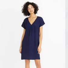 Madewell Women's Shift Dress Small Navy Blue Short Sleeve V-Neck