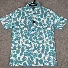 Bad Birdie Polo Shirt Mens Small Green White AOP Golf Fruit Stretch Performance