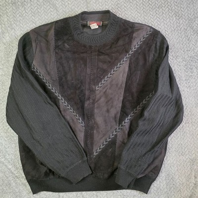 Torras Spain Suede Leather Panel Sweater Men's 44 Black Wool Blend Vintage Made