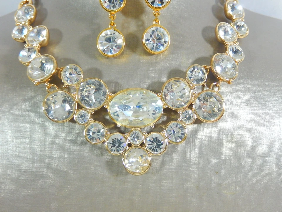 JUEGO BISEL JOAN RIVERS CRISTAL COLGANTE CLIP PENDIENTES Y COLLAR DECLARACIÓN CASADO Foto 4 de 4