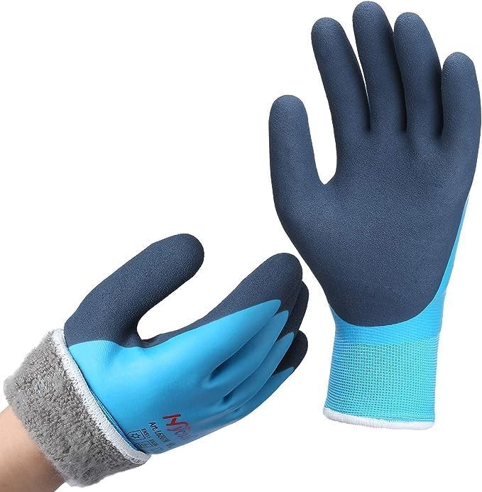 Gants de travail thermiques doublés taille L coloris noir et bleu imperméables - 2