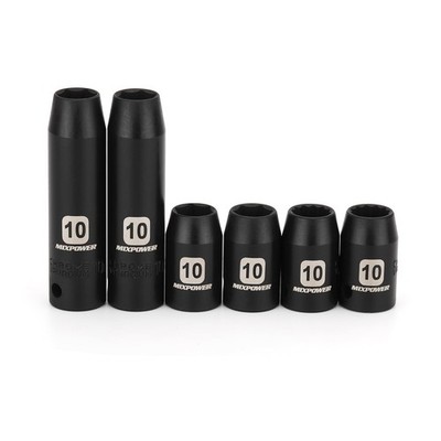 MIXPOWER 6PCS 3/8''Drive 10mm Deep&Shallow Socket, 6 Point & 12 Point, 10MM 