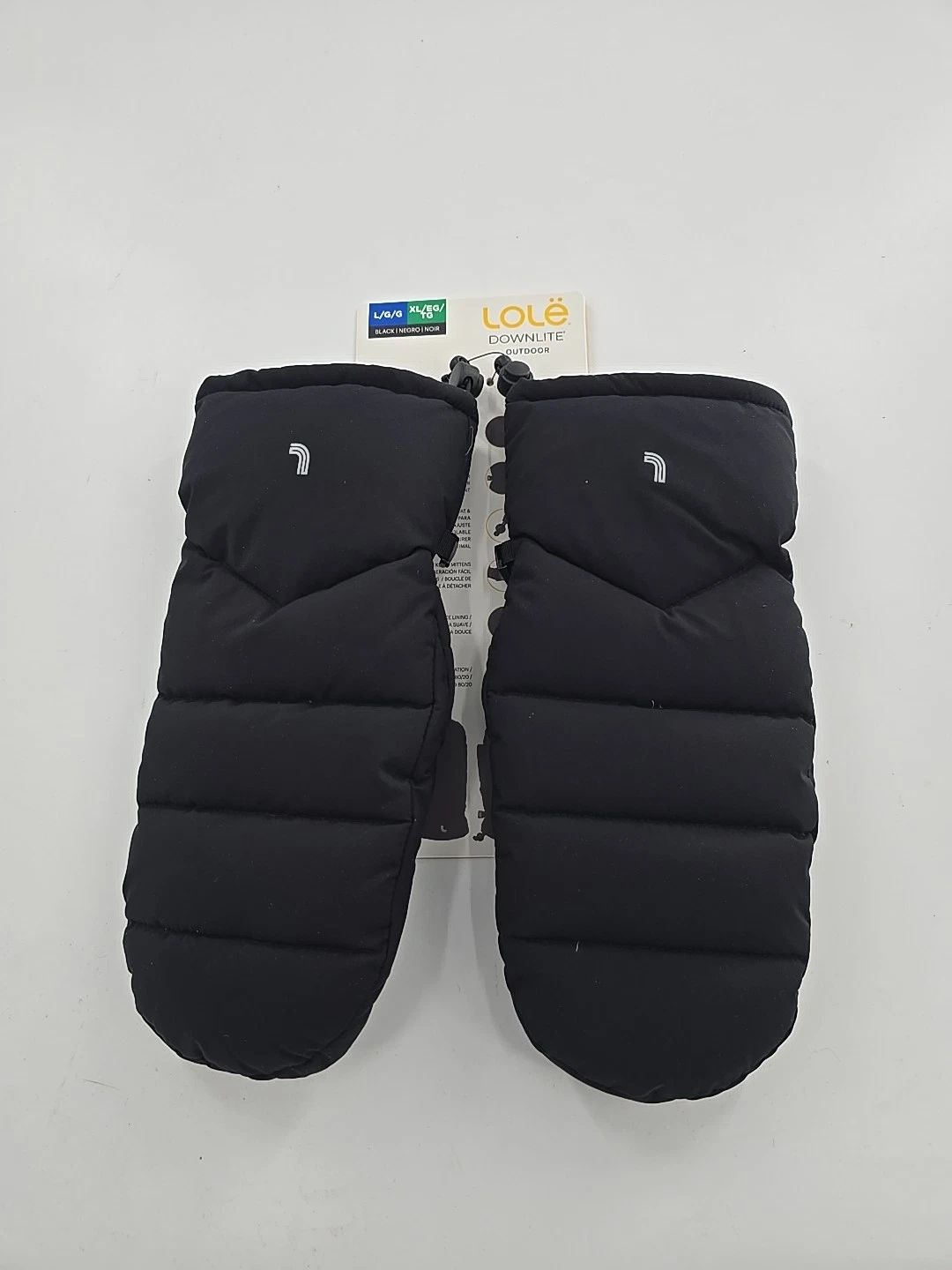 Lolé Puffer Mittens Black Size L/XL Warm Lightweight Winter Gloves New