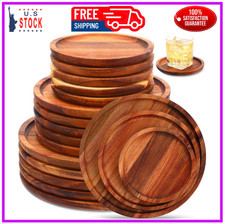 Set of 15 round Acacia Wood Dinner Plates Natural Wooden Charger Plates Lightwei