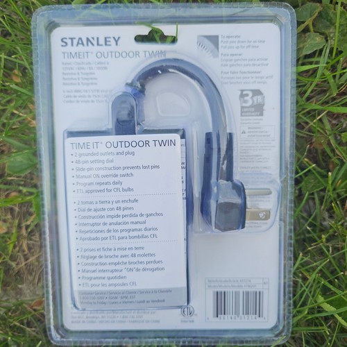 New Stanley 31214 TimeIt Outdoor Twin Grounded 2-Outlet Mechanical Timer - Picture 2 of 2