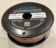 12 Gauge Flexible 2 Conductor Parallel Silicone Wire Spool Red Black High Res...