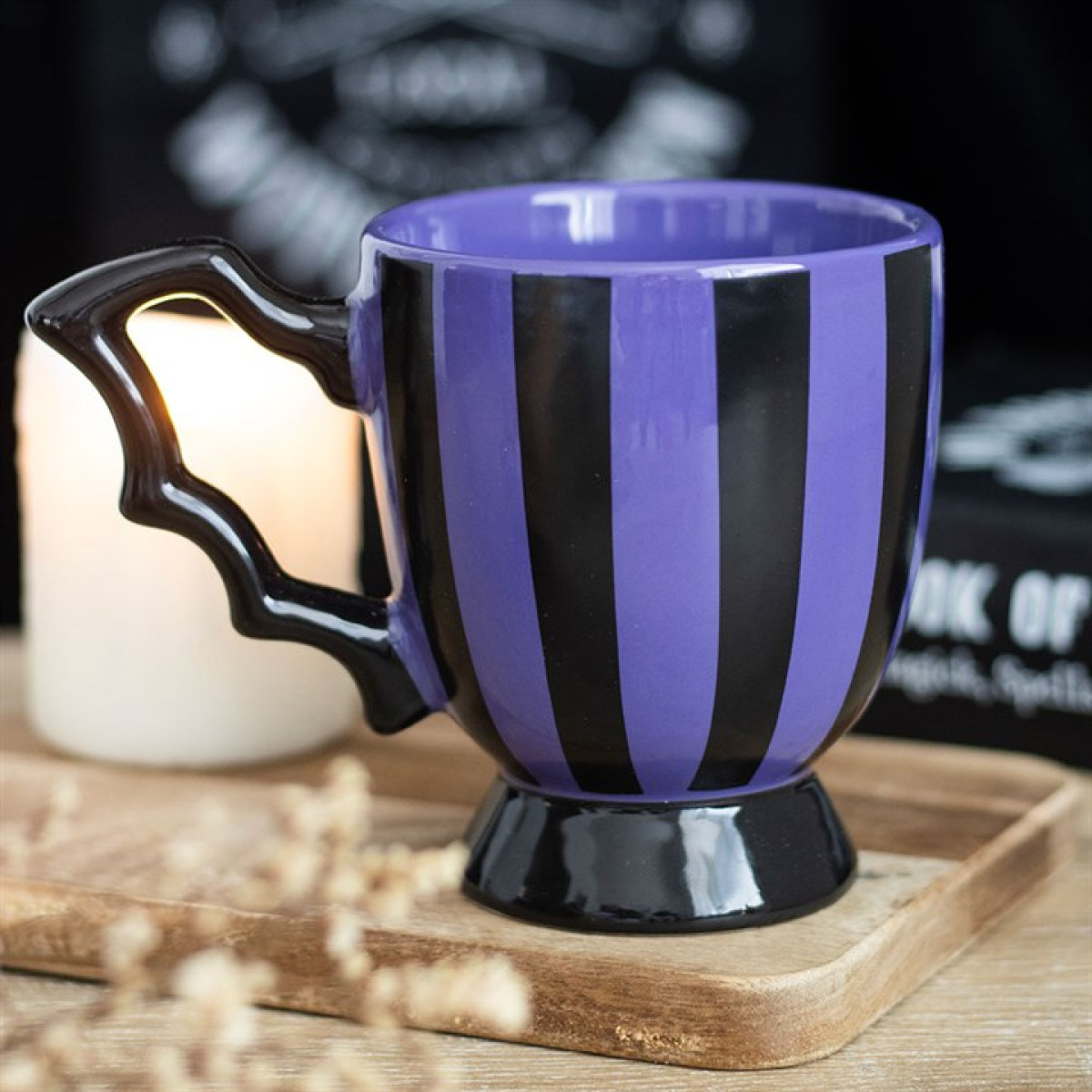 Purple Striped Gothic Vampire Bat Wing Teacup