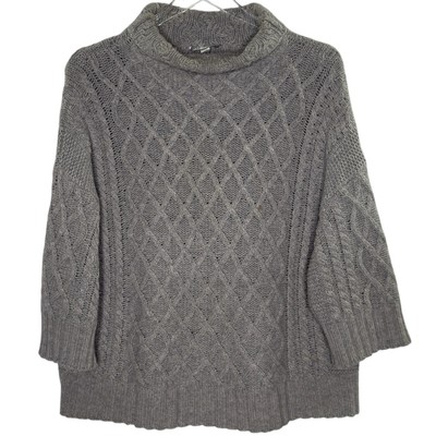 Max Mara M Women Gray Virgin Wool Turtleneck Sweater Cableknit *flaw