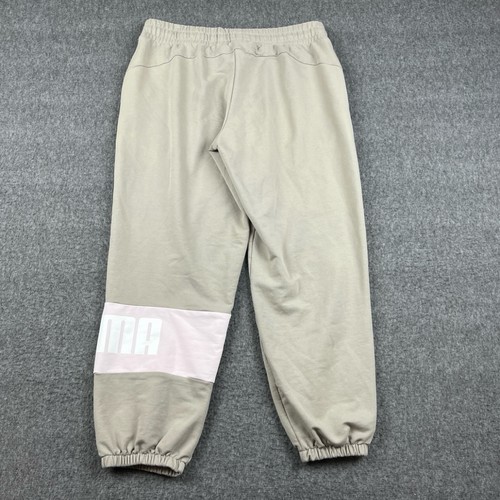 Puma Pants Womens Medium Beige Pink Joggers Logo Athletic Casual Sweatpants - Picture 6 of 10