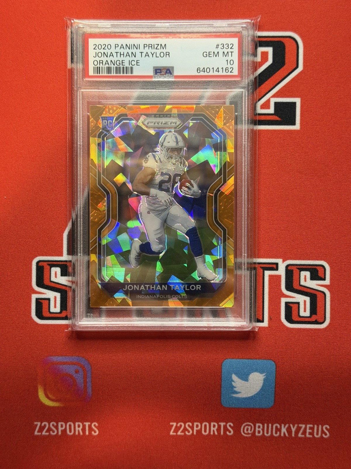2020 Prizm Rookie Jonathan Taylor #332 Orange Ice Prizm RC PSA 10 Pop 13 ssp 332