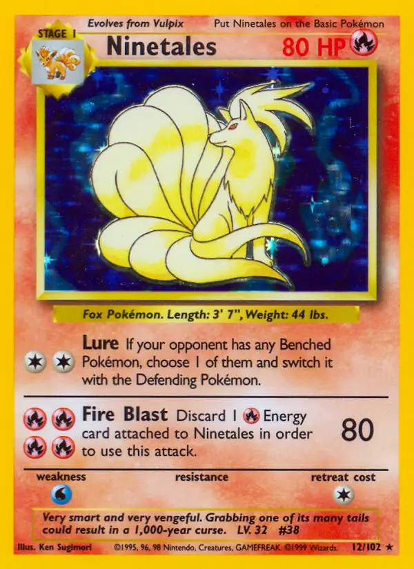 Ninetales - 12/102 - Pokemon Base Set Unlimited Holo Rare Card WOTC NM