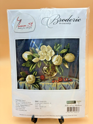 Luca-S Broderie Cross Stitch Kit ''Magnolia'' 18 ct Black Aida New Sealed