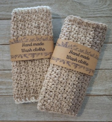 handmade crochet washcloths wash cloth spa bath reusable blush pink brown 2pc #4