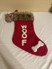 18  Dog Pet Christmas Stocking Red Cable Knit Faux Fur