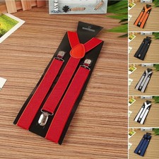 Men Women Clip On Y-back Pants Suspenders Adjustable PU Leather Trousers Braces