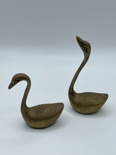 Brass Swans Small Figurines - Mid Century Modern Decor (2) - Picture 4 of 6