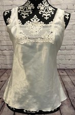 VTG 90  s Vanity Fair White Silky Satin Laced Chest Wide Straps Made in USA Top S