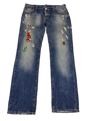 DSQUARED 2 Herren Jeans Blau Denim Distressed W37 L33