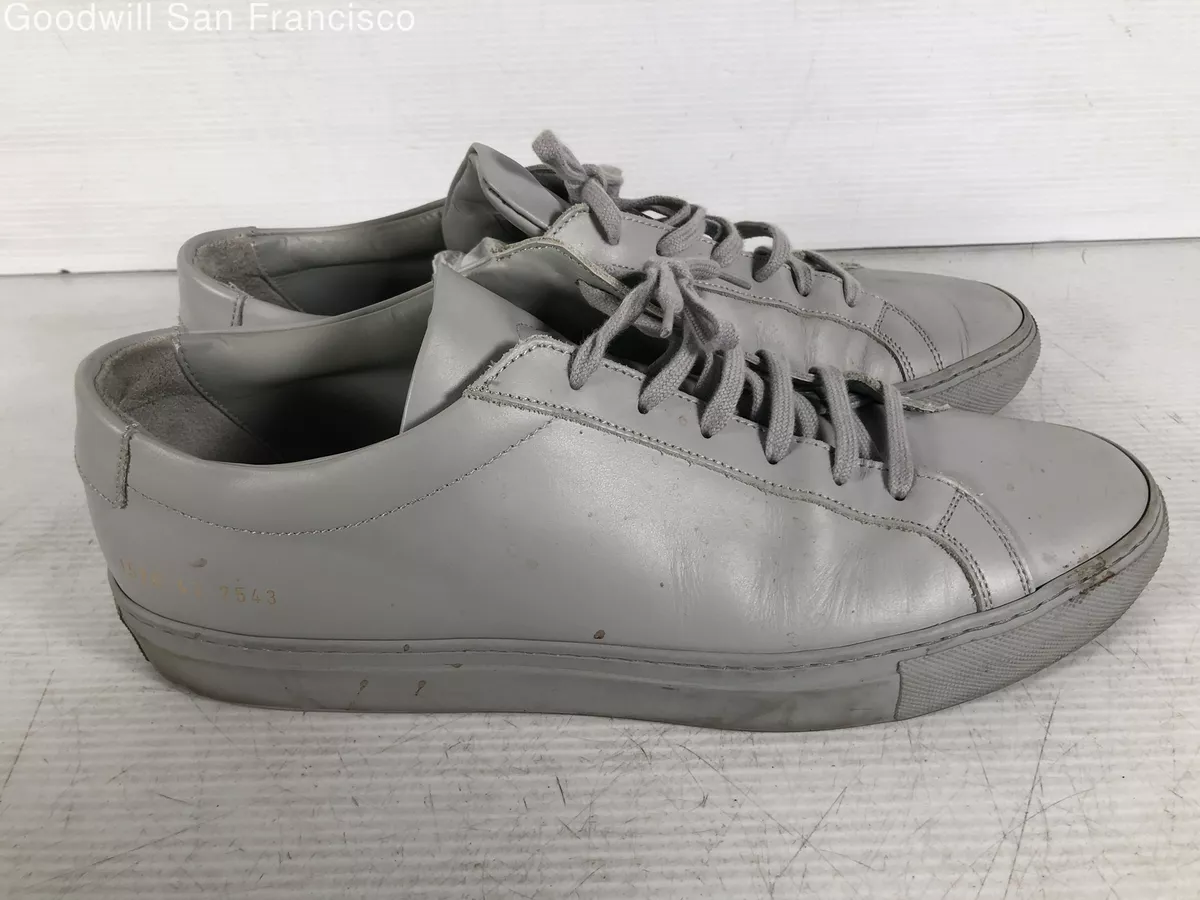 Common Projects Mens Gray Leather Italy Low Top Lace Up Sneaker Shoes Size 43