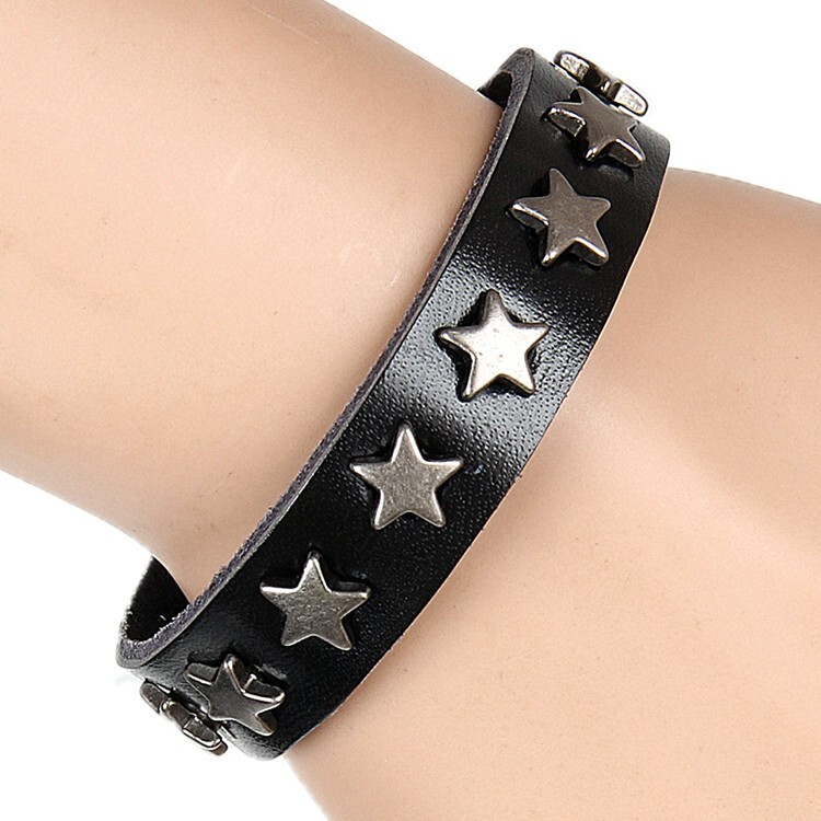 Punk Rock Star Studded Wristband Thin Leather Cuff Bracelet Bangle