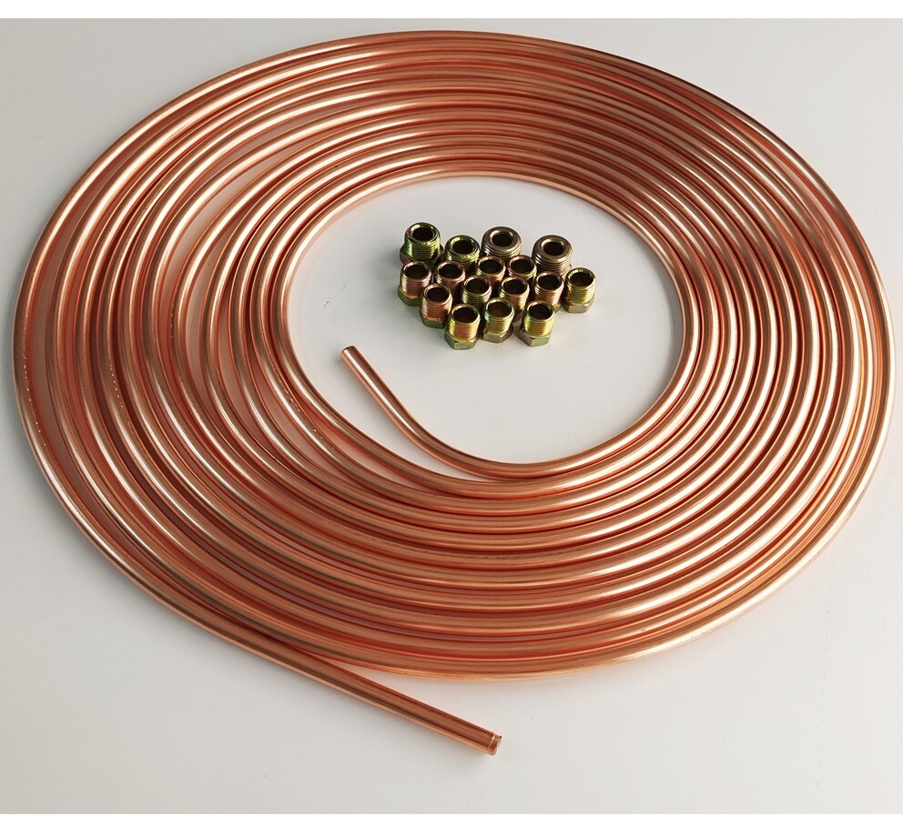 1/4 OD Iron Plating Copper Brake Line Tubing Kit 25 Ft Coil Roll W/ 16 Fittings - Foto 7