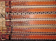 VTG Western C M Co Buckstitch Tooled Embossed Leather Belts 6 pc Size 26 NEW