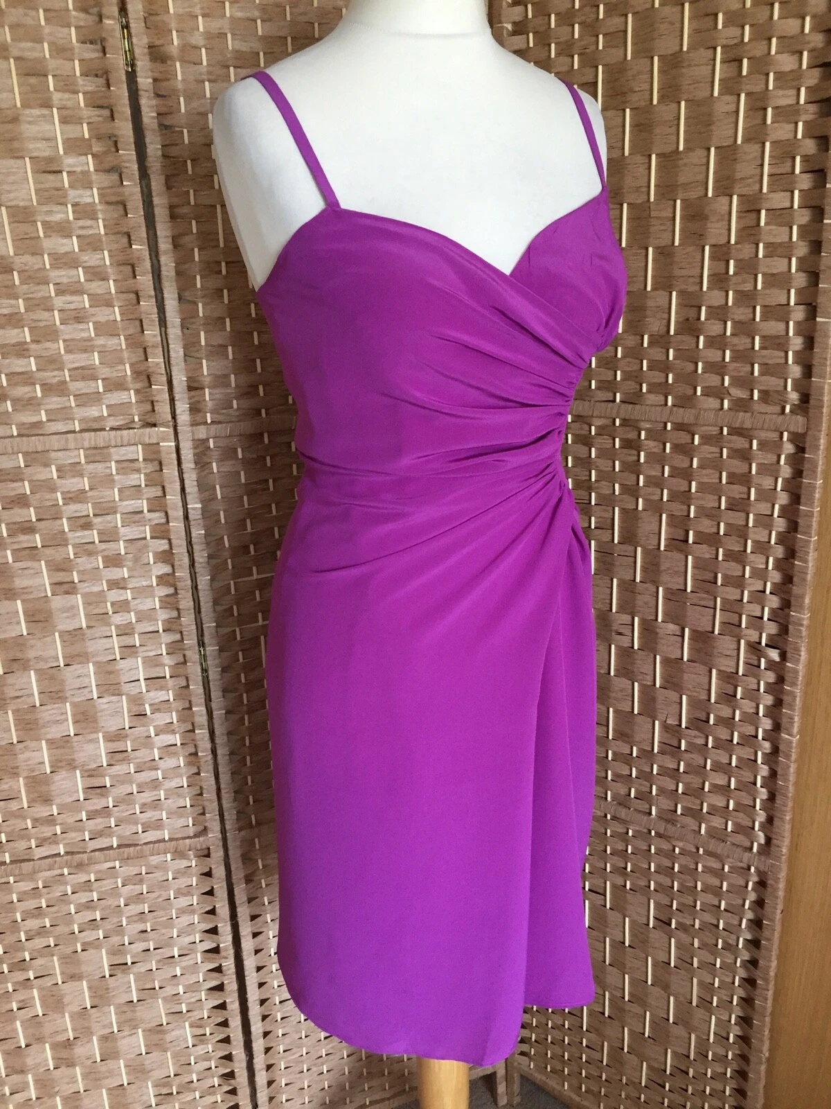 DSQUARED2 Abito nuovo con etichette D Squared2 viola viola 100% seta con spalline taglia 42 8 10 L39” RUCHED