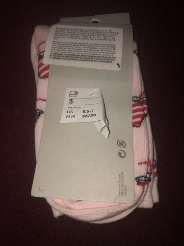 New Women’s H & M Pink Soft Socks W/ Red & White Cups With Straws-5.5-7 - 第 8/11 張圖片