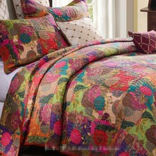 JEWEL RED 3pc Queen QUILT SET : COTTON MOROCCAN BOHO FLORAL EXOTIC COMFORTER