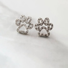 0.20 Ct Round Cut Natural Moissanite Paw Print Stud Earrings in Sterling Silver