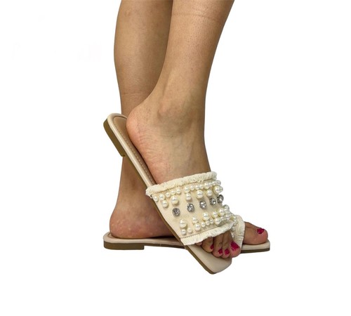 MUJER DAMAS VERANO LIGERAS SANDALIAS CON CUENTAS BLANCAS Y PLATEADAS - Imagen 2 de 10