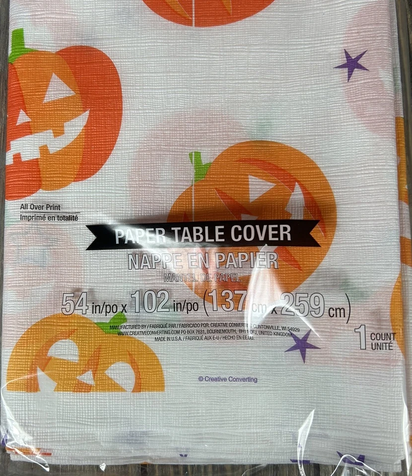 "Cubierta de mesa de papel de linterna Jack O calabaza blanca naranja creativa conversión 54"""  Foto 2 de 3