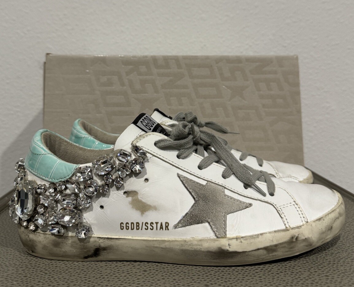 Golden Goose Crystal Sneakers Superstar Classic White Aqua