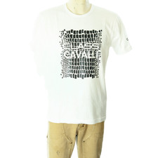 Cavalli Class Croco Print Cotton T Shirt Sz MEN'S MEDIUM NWT AUTHENTIC WHITE